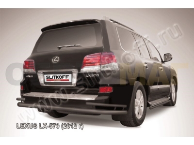 Защита заднего бампера двойная 76-42 мм чёрная Slitkoff для Lexus LX-570 2012-2021