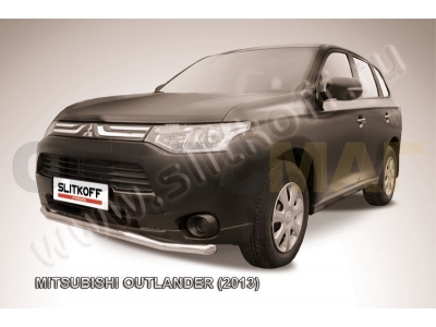 Защита переднего бампера 57 мм волна серебристая Slitkoff для Mitsubishi Outlander 2012-2014