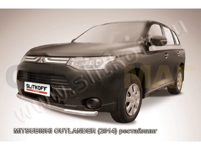 Защита переднего бампера 57 мм серебристая Slitkoff для Mitsubishi Outlander 2014-2015