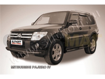 Защита переднего бампера 76 мм чёрная Slitkoff для Mitsubishi Pajero 4 2006-2021