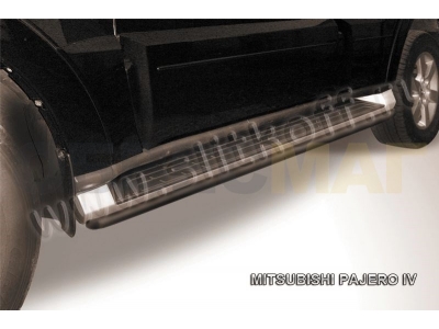 Защита штатных порогов 42 мм чёрная Slitkoff для Mitsubishi Pajero 4 2006-2021