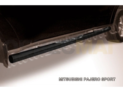 Пороги труба с накладками 76 мм чёрная для Mitsubishi Pajero Sport № MPS007B