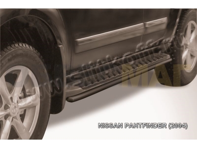 Защита штатных порогов 42 мм чёрная Slitkoff для Nissan Pathfinder 2004-2009