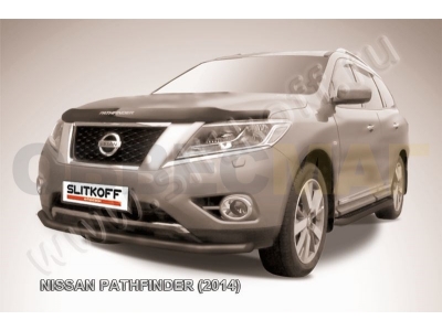 Защита переднего бампера 57 мм чёрная Slitkoff для Nissan Pathfinder 2014-2021