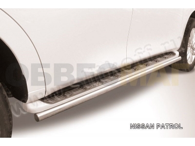 Защита штатных порогов 57 мм серебристая для Nissan Patrol № NIPAT012S