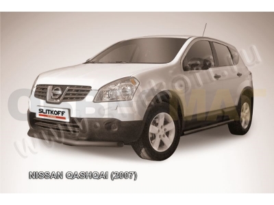 Защита переднего бампера 57 мм короткая чёрная Slitkoff для Nissan Qashqai 2007-2010
