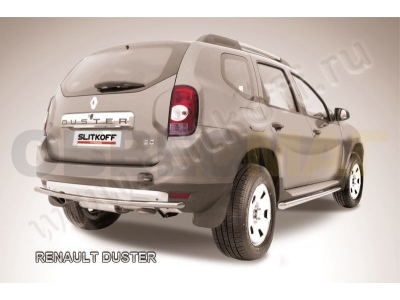 Защита заднего бампера 42 мм серебристая Slitkoff для Renault Duster 2011-2015