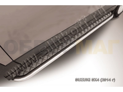 Пороги с площадкой алюминиевый лист 42 мм усиленные Slitkoff для Suzuki SX4 2013-2021