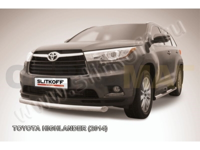 Защита переднего бампера 76 мм радиусная серебристая Slitkoff для Toyota Highlander 2014-2016