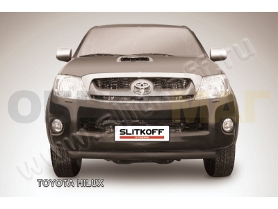 Защита переднего бампера 57 мм радиусная чёрная Slitkoff для Toyota Hilux 2005-2011
