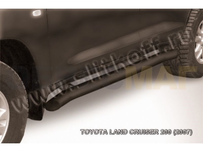 Пороги труба 76 мм с гибами чёрная Slitkoff для Toyota Land Cruiser 200 2007-2011