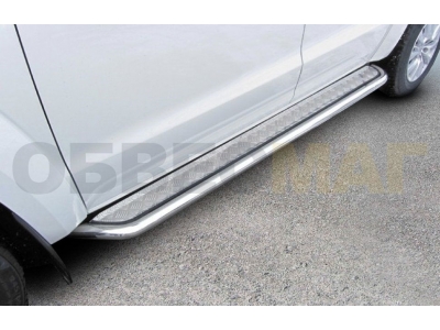 Пороги с площадкой алюминиевый лист 57 мм усиленные Slitkoff для Toyota Land Cruiser Prado 150 2017-2021
