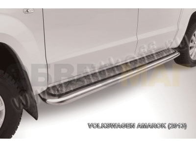 Пороги с площадкой алюминиевый лист 57 мм усиленные для Volkswagen Amarok № VWAM13-010
