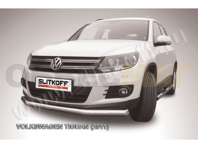 Защита переднего бампера 76 мм серебристая для Volkswagen Tiguan № VWTIG-002S