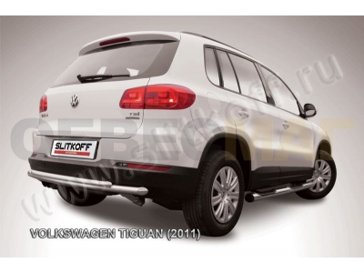 Защита заднего бампера двойная 57-42 мм радиусная Slitkoff для Volkswagen Tiguan 2011-2016