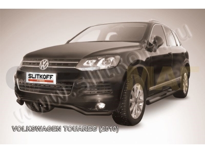 Защита переднего бампера 57 мм волна чёрная Slitkoff для Volkswagen Touareg 2010-2014
