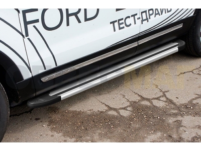 Пороги алюминиевые Slitkoff Luxe Silver для Ford Explorer № AL-FEX1504