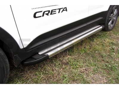 Пороги алюминиевые Slitkoff Luxe Silver для Hyundai Creta 4WD № AL-HCRET4WD004