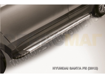 Пороги алюминиевые Slitkoff Luxe Silver для Hyundai Santa Fe № AL-HSFT1204