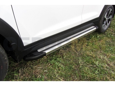 Пороги алюминиевые Slitkoff Luxe Silver для Hyundai Tucson 4WD № AL-HT4WD15004