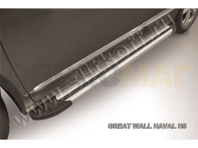 Пороги алюминиевые Slitkoff Luxe Silver для Haval H6 № AL-Hav6004