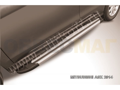 Пороги алюминиевые Slitkoff Luxe Silver для Mitsubishi ASX № AL-MAS1404