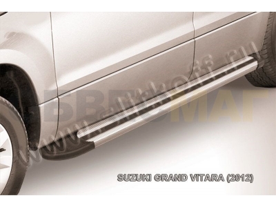 Пороги алюминиевые Slitkoff Luxe Silver для Suzuki Grand Vitara № AL-SGV12004
