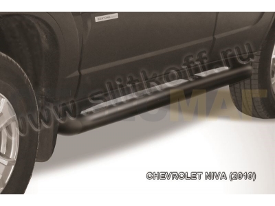 Пороги труба 76 мм чёрная Slitkoff для Chevrolet Niva 2009-2020