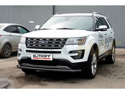 Защита переднего бампера 57 мм чёрная Slitkoff для Ford Explorer 2015-2017
