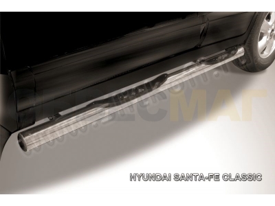Пороги труба с накладками 76 мм Slitkoff для Hyundai Santa Fe Сlassic 2000-2012