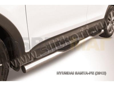 Пороги труба с накладками 76 мм серебристая для Hyundai Santa Fe № HSFT12-006S