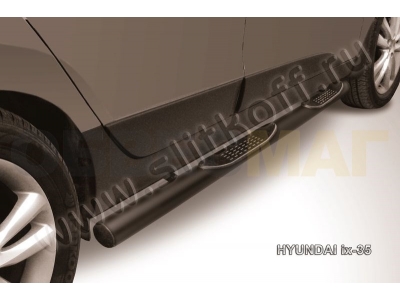 Пороги труба с накладками 76 мм чёрная для Hyundai ix35 № Hix35-004B