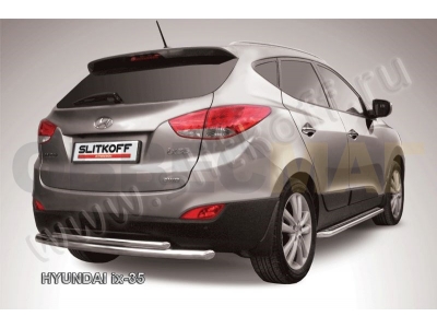Защита заднего бампера двойная 57-42 мм серебристая Slitkoff для Hyundai ix35 2010-2015