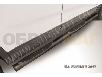 Пороги труба с накладками 76 мм чёрная для Kia Sorento № KS13-006B