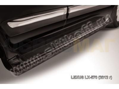 Защита штатных порогов 42 мм чёрная Slitkoff для Lexus LX-570 2012-2021