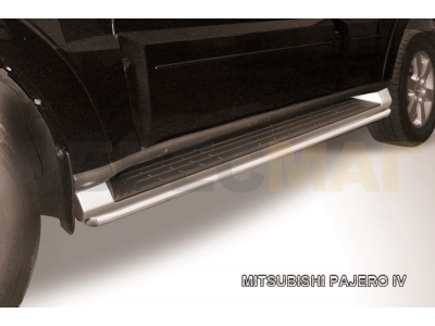 Защита штатных порогов 42 мм серебристая для Mitsubishi Pajero 4 № MPJ014S