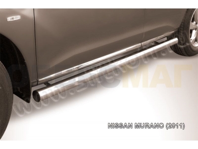 Пороги труба 76 мм серебристая Slitkoff для Nissan Murano 2010-2016
