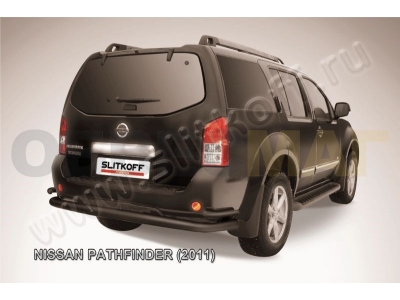 Защита заднего бампера двойная 76-42 мм чёрная Slitkoff для Nissan Pathfinder 2010-2014