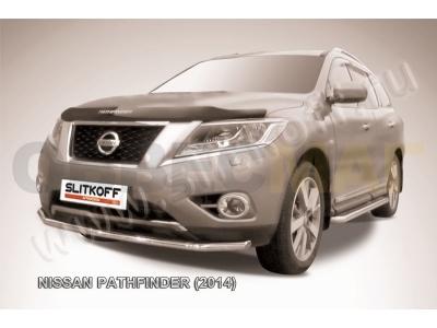 Защита переднего бампера 57 мм серебристая Slitkoff для Nissan Pathfinder 2014-2021
