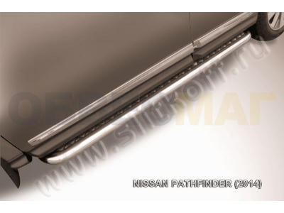 Пороги с площадкой алюминиевый лист 57 мм усиленные для Nissan Pathfinder № NIP14-010
