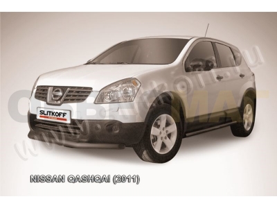 Защита переднего бампера 57 мм короткая чёрная Slitkoff для Nissan Qashqai 2010-2014