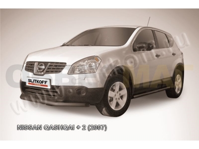 Защита переднего бампера 57 мм короткая чёрная Slitkoff для Nissan Qashqai +2 2007-2010
