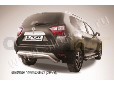 Защита заднего бампера 57 мм скоба серебристая Slitkoff для Nissan Terrano 2014-2021
