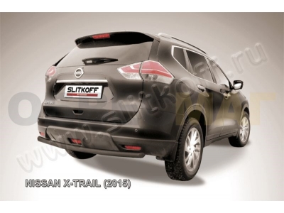 Защита заднего бампера 57 мм чёрная Slitkoff для Nissan X-Trail 2015-2018