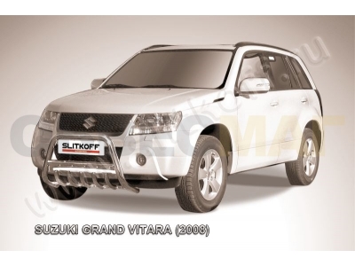 Кенгурятник 57 мм низкий c защитой картера Slitkoff для Suzuki Grand Vitara 2008-2011