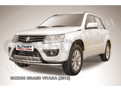 Защита передняя двойная 57-57 мм серебристая Slitkoff для Suzuki Grand Vitara 2012-2015
