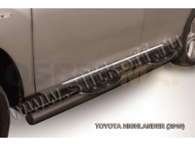 Пороги труба с накладками 76 мм чёрная для Toyota Highlander № THI008B