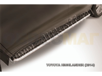 Пороги с площадкой алюминиевый лист 57 мм усиленные для Toyota Highlander № THI14-010