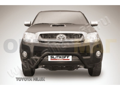 Кенгурятник 76 мм низкий широкий мини чёрный Slitkoff для Toyota Hilux 2005-2011