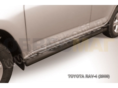 Пороги труба с накладками 76 мм чёрная Slitkoff для Toyota RAV4 2009-2010